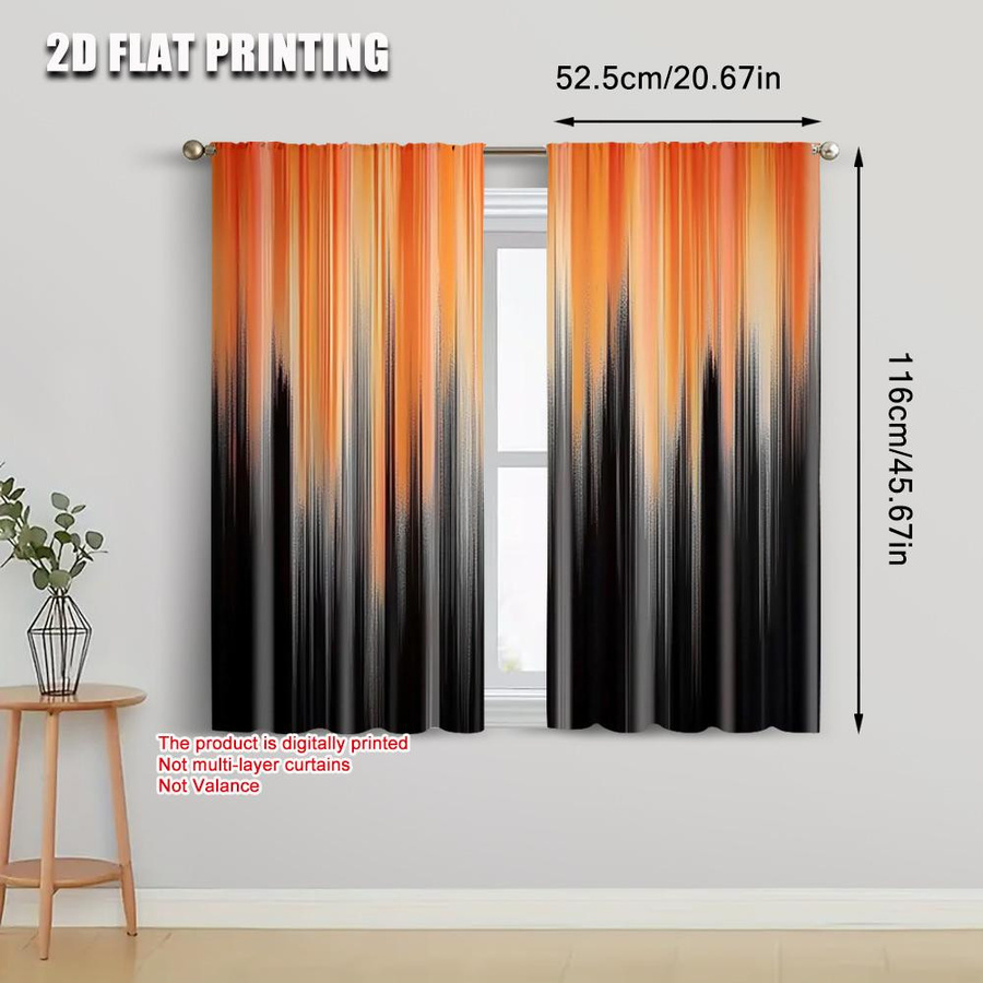Tonnika Chen Vorhänge Set mit Farbverlauf in Orange und Schwarz aus Polyester, Breite: 100 cm, Höhe: 70 cm - Bild 2