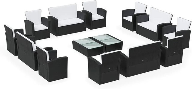 vidaXL 16-tlg Garten-Lounge-Set aus Poly Rattan mit Auflagen in Schwarz - Bild 1