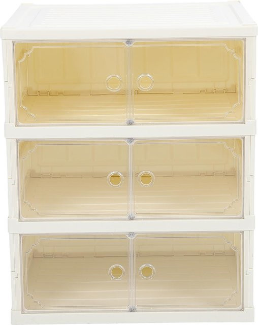 Aimo Faltbare Schuhbox Doppelreihe in Beige mit transparentem Deckel und Magnetverschluss, stapelbar und staubdicht - Bild 1