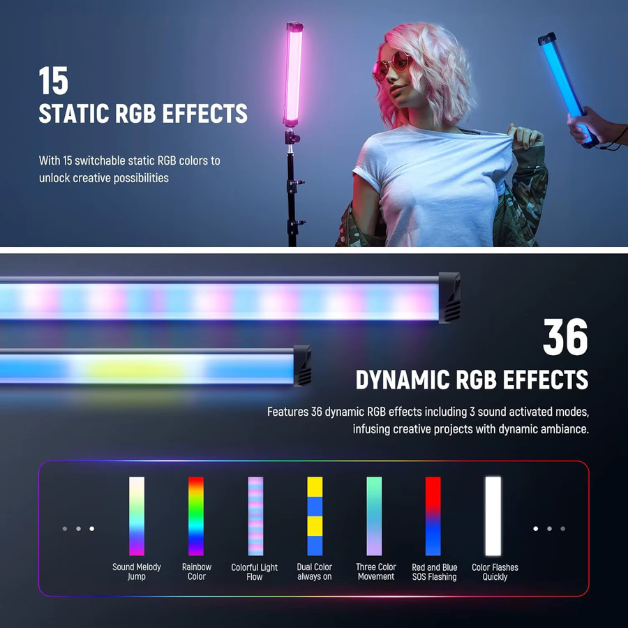 NEEWER Basics 12 Zoll magnetischer RGB LED Lichtstab mit 8W, dimmbar, CRI95, Multicolour, für Studio-Videoaufnahmen - Bild 4