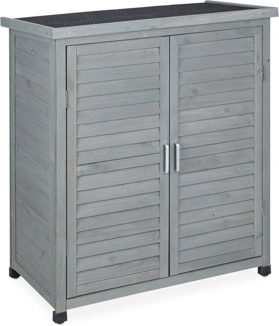 Relaxdays Gartenschrank aus Tannenholz in Grau mit 3 Fächern, witterungsbeständig, H: 97 cm, B: 86,5 cm, T: 47 cm - Bild 1