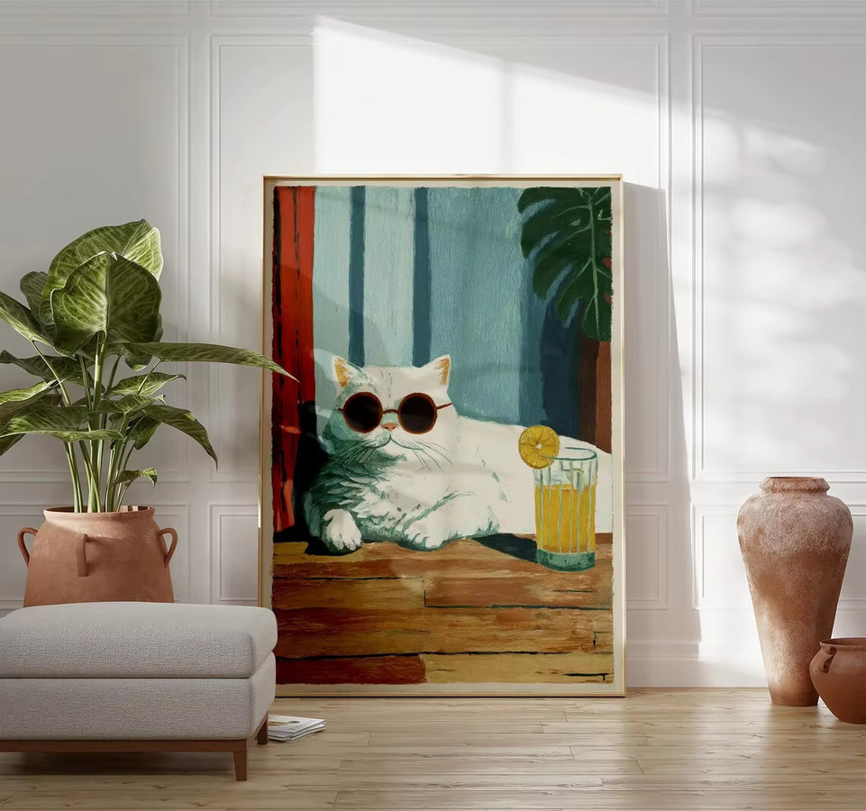 Cool Cat Lemonade Poster Retro Wanddekoration mit weißer Katze in Sommer-Illustration auf Papier - Bild 3