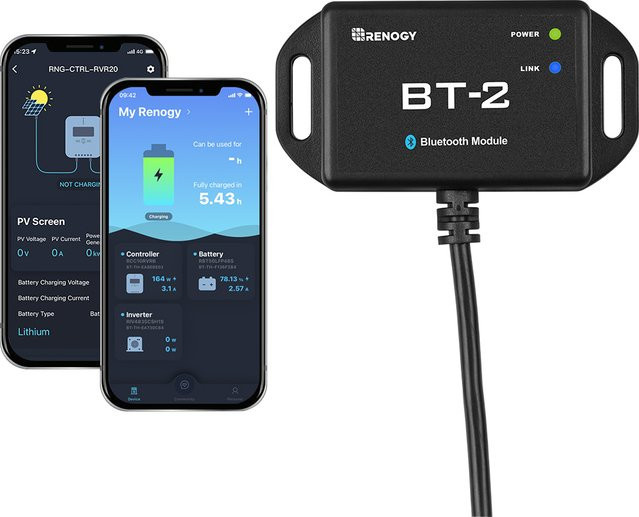 Renogy BT-2 Bluetooth-Modul mit RJ45-Anschluss in Schwarz zur drahtlosen Echtzeit-Überwachung - Bild 1
