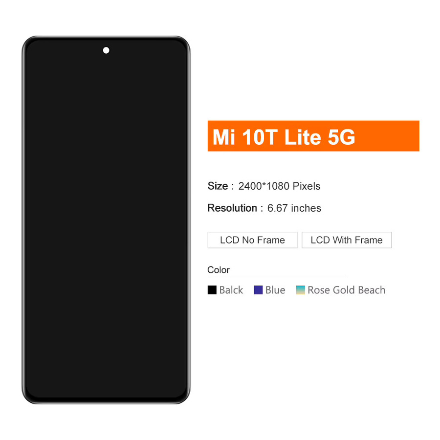 Xiaomi Mi 10T Lite 5G Ersatz LCD Display mit Touch Digitizer und Rahmen in Schwarz für 6,67 Zoll Modell M2007J17G - Bild 2