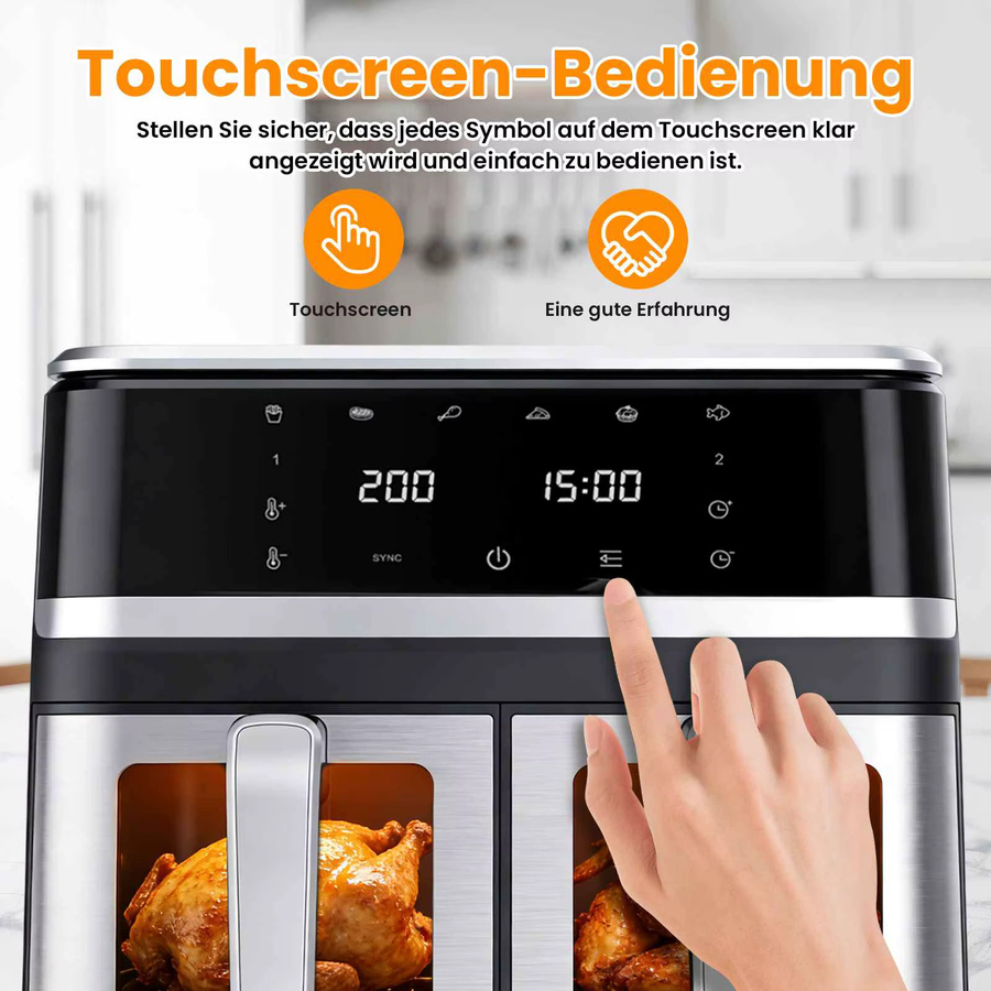 Aiorber Heißluftfritteuse 8L mit Sichtfenster und Digital-Touch-Display, 1400W XXL Air Fryer in Schwarz - Bild 3