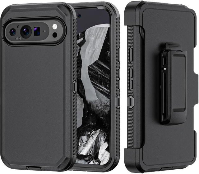 Robuste Handyhülle mit Clip für Google Pixel 10, 9 und 8 Pro XL in Schwarz, Stoßfester Rüstungsschutz im Militärstandard - Bild 1