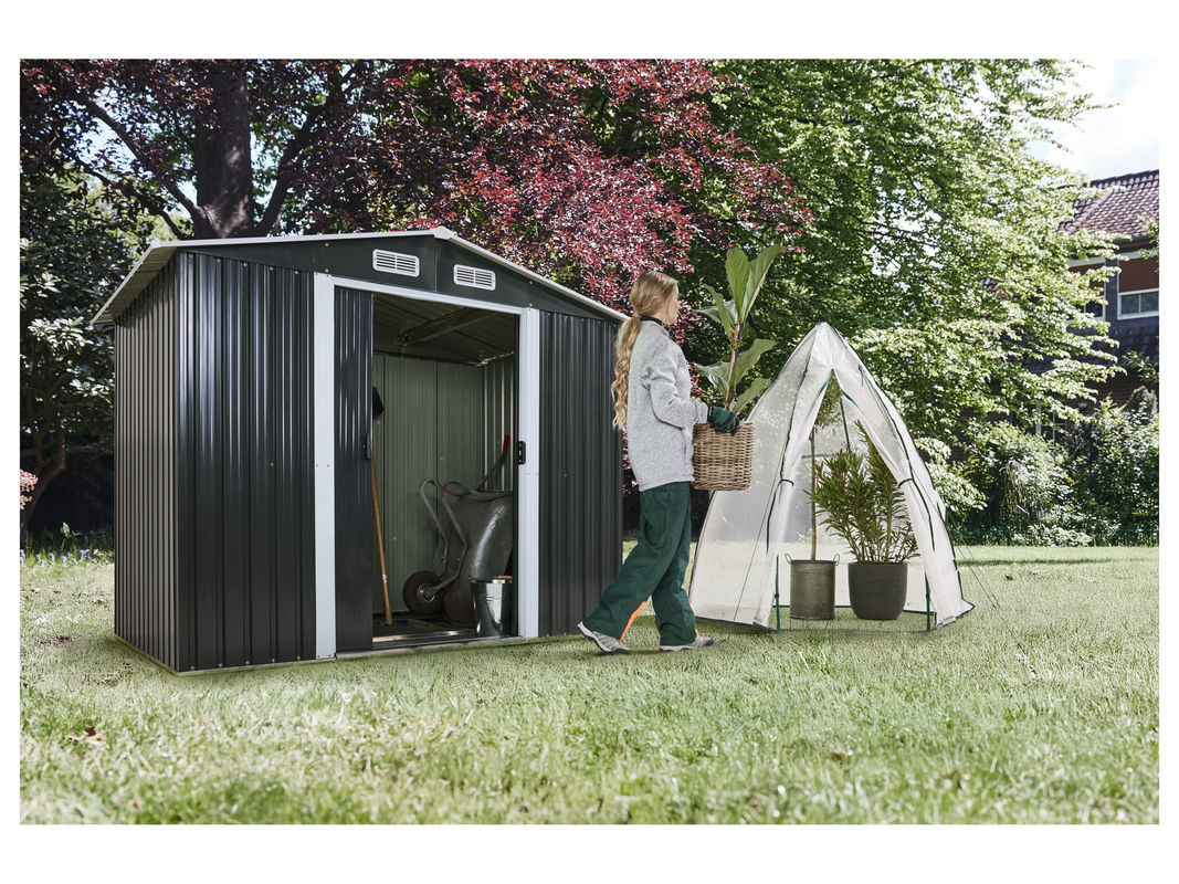 PARKSIDE Gartengerätehaus XL in Grau mit zweigeteilten Schiebetüren - Bild 4