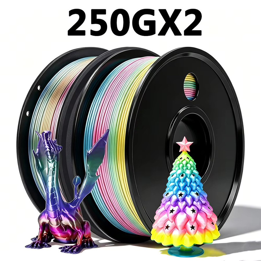 3D Maliang PLA Seide Filament Set in Regenbogen Macaron und Regenbogen Universum, 1,75 mm, 2 x 250 g - Bild 6