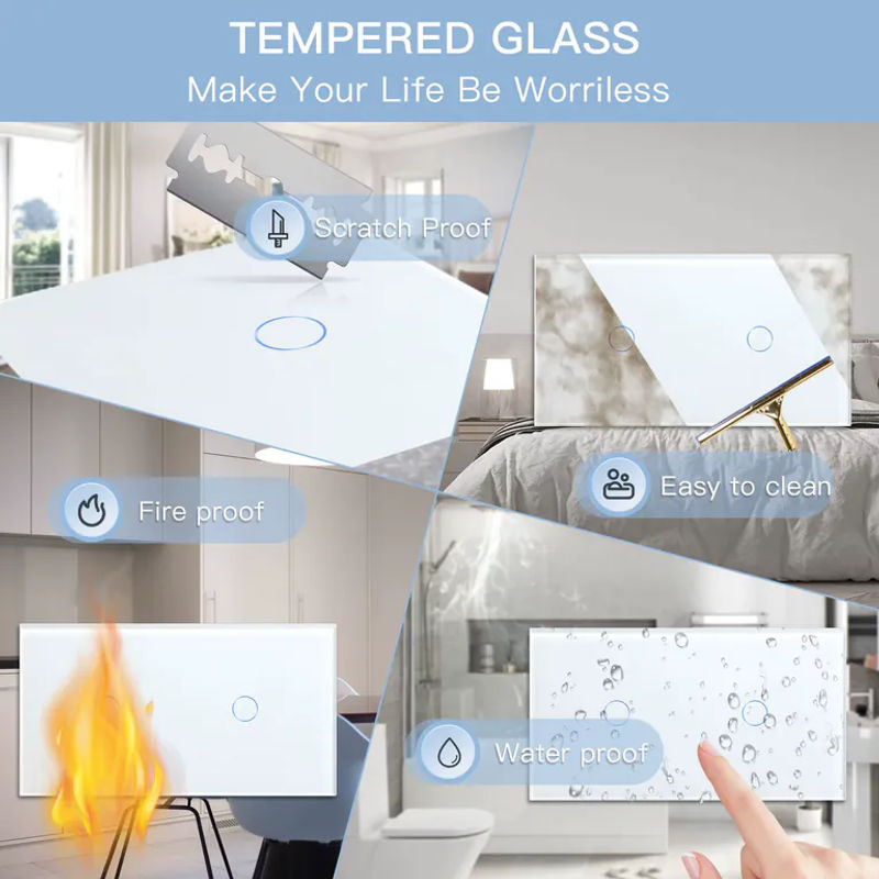 BSEED Doppelwandiger Touch-Schalter mit Lichtsensor aus Kristallglas, Wasserdichtes Panel mit blauer Hintergrundbeleuchtung, EU-Standard - Bild 3