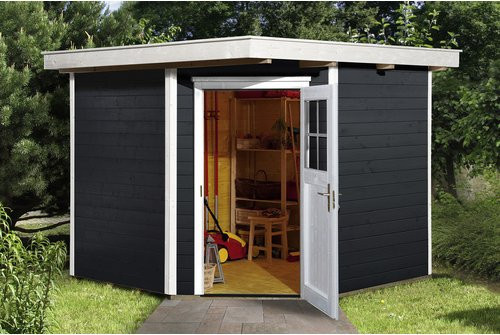 WEKA Holz-Gartenhaus Angolo B mit Flachdach aus Massivholz in Anthrazit und Weiß, B/H/T: 270 x 217 x 235 cm - Bild 3