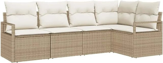 vidaXL Gartensofa-Set aus Poly-Rattan in Beige und Weiß mit 5 Kissen und L-Form - Bild 1