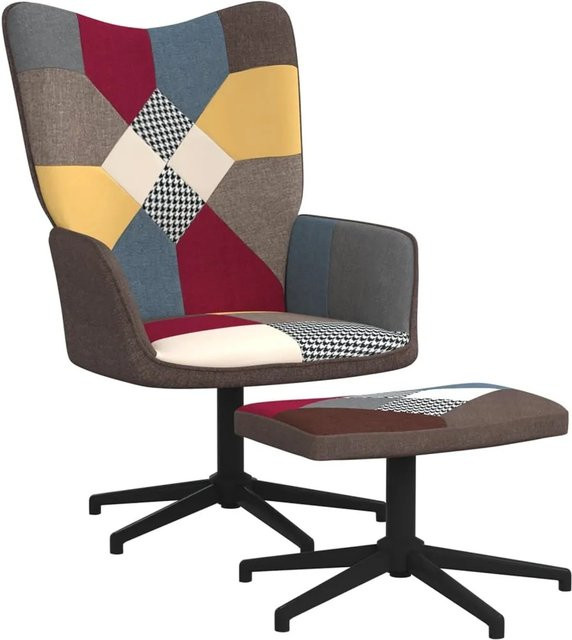 vidaXL Relaxsessel mit Hocker Modell 3 in Patchwork-Optik, Multicolour, 360 Grad drehbar und mit Metallrahmen - Bild 1