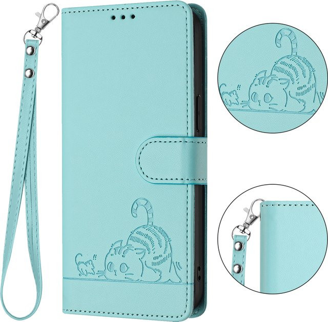 HKNR Leder Telefon Brieftasche als Schutzhülle für iPhone mit Kartenfach und Standfunktion in Grün - Bild 1