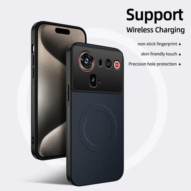 Stoßfeste Magnetische Handyhülle mit Kohlefaser-Textur für ZTE Nubia Z80 Ultra 5G in Schwarz, Blau, Grau und Lila - Bild 1