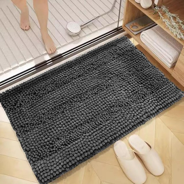 Rutschfeste Chenille-Fußmatte für das Badezimmer in Grau, B/B: 50 x 80 cm - Bild 1