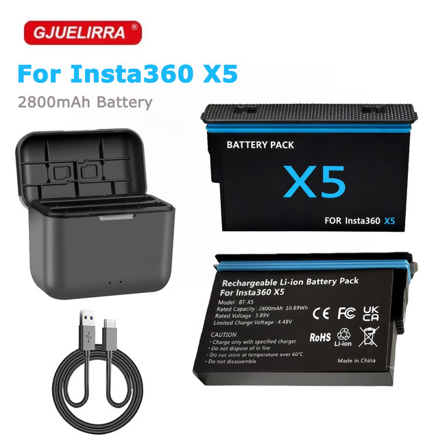 Insta360 Ersatzakku mit Schnell-Ladebox für X5 Action-Kamera, 2800mAh, Schwarz - Bild 1