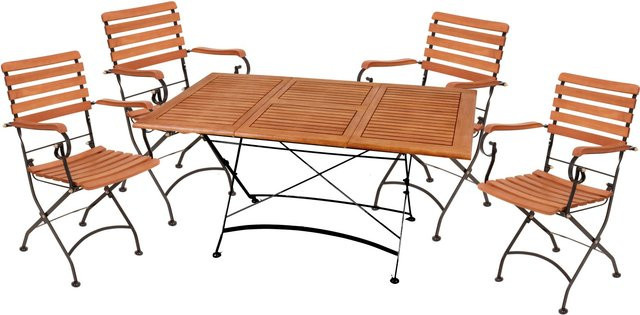 Garden Pleasure Gartenmöbel-Set Wien 5-teilig aus Eukalyptusholz und Stahl in Beige - Bild 1