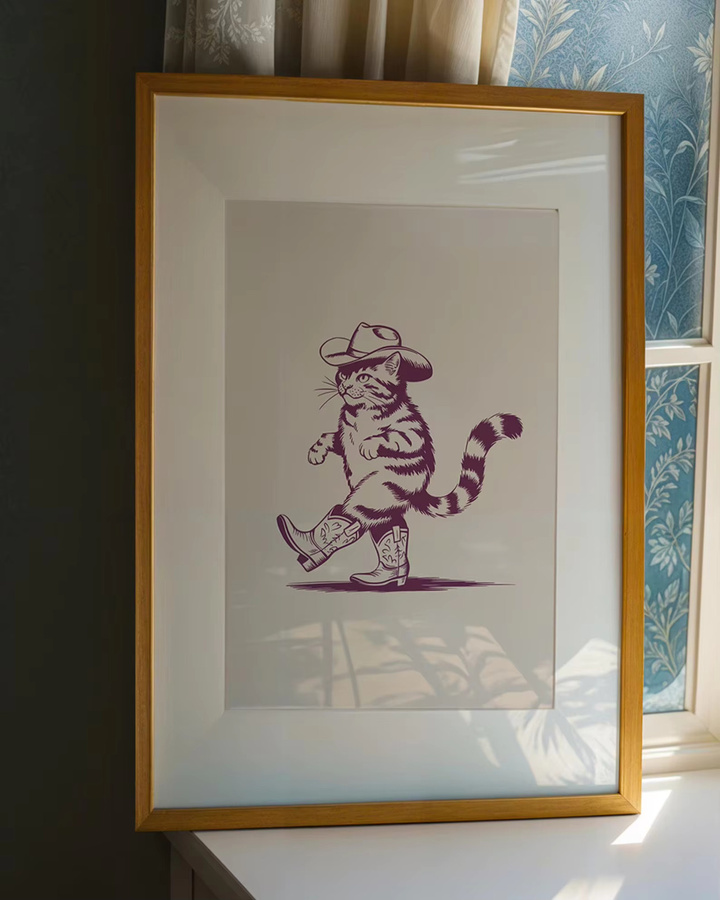 Retro Cowboy-Katzen-Poster von SHENCHEN als Vintage Western-Illustration auf Papier - Bild 4
