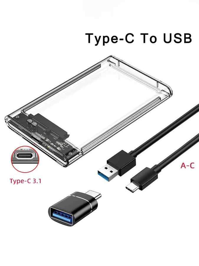 Congdi USB C auf SATA III HDD-Adapter, transparentes externes 2,5 Zoll Festplattengehäuse mit USB 3.0/3.1 Unterstützung, 5 Gbit/s - Bild 6