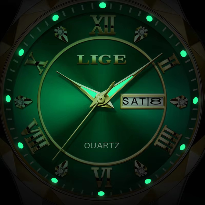 LIGE Armbanduhr Chronograph, Quarz, Edelstahl, Grün, Herren - Bild 3