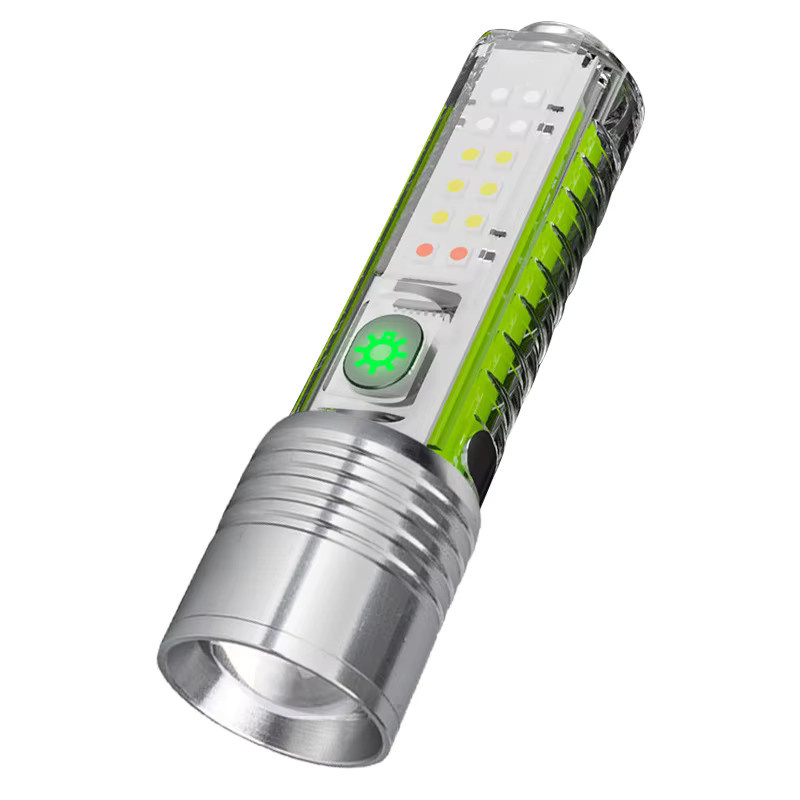 XIWANGFIRE LED-Taschenlampe mit 30 W LED-Leuchtdocht, USB-wiederaufladbar, mit Magnet und RGB-Seitenlicht in Weiß, Rot, Blau und Lila, Farbe: Silber - Bild 5