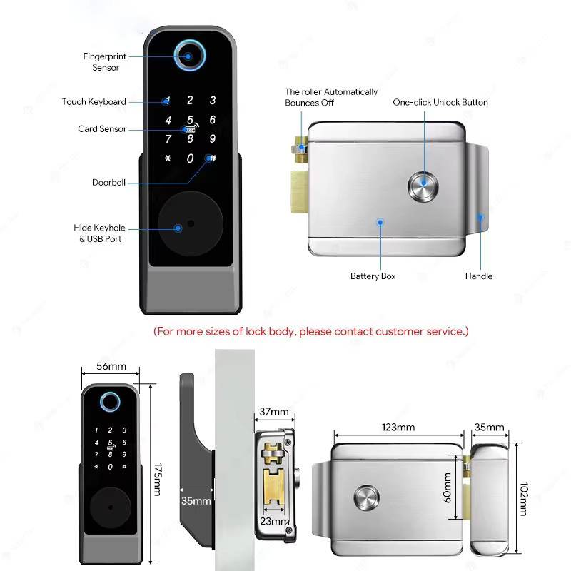 Tuya Smart Türschloss in Schwarz mit Fingerabdruck, Bluetooth, Wifi und TTLock App-Steuerung, IP65 wasserdicht und schlüssellos mit digitalem Code - Bild 5