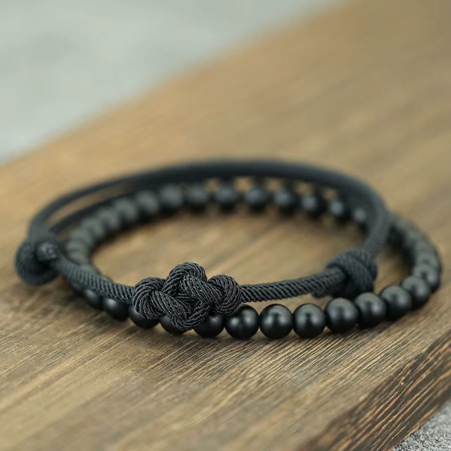 diffone Armband-Set, schwarzer Onyx, Glücksknoten, Unisex - Bild 1