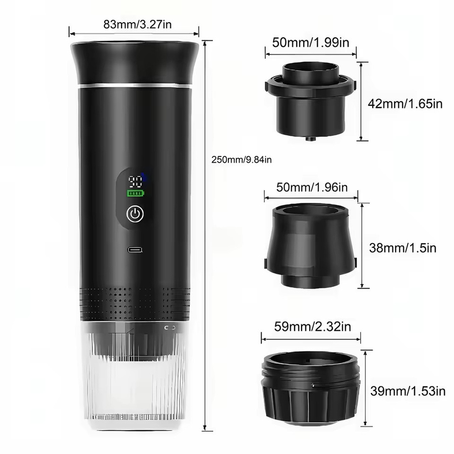 PLUZZ Tragbare 3-in-1 Espresso-Kaffeemaschine mit Digitalanzeige in Schwarz für Auto, Camping und Zuhause - Bild 2