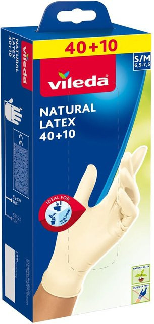 Vileda Einmalhandschuhe Natural Latex in Beige, Größe S/M, 50 Stück - Bild 1