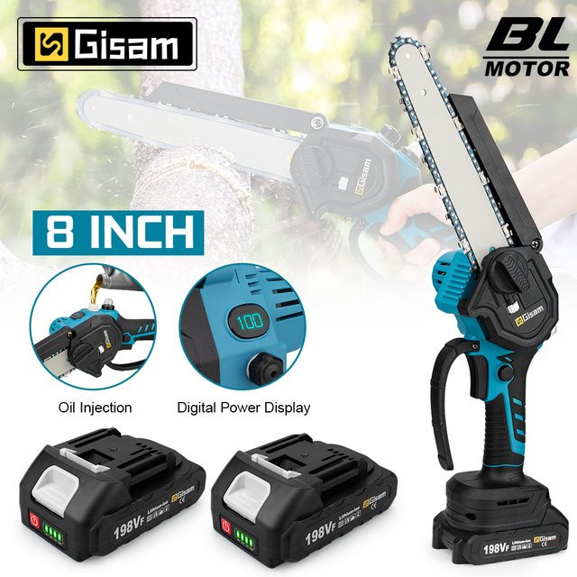 Gisam 8 Zoll Bürstenlose Mini-Kettensäge Akkubetrieben für Makita 18V LXT Akkus zur Holzbearbeitung und Gartenpflege - Bild 1