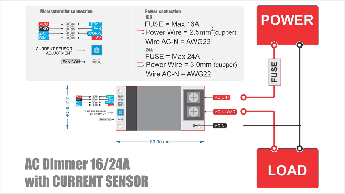 RobotDyn Dimmer-AC-Modul für 16A/24A 600V Hochlast, 1 Kanal, 3,3V/5V Logik mit Stromlastregelung - Bild 3