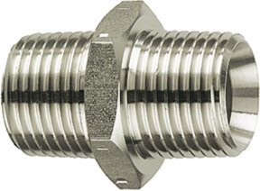 Riegler Doppelgewindenippel aus Edelstahl 1.4571 in Silber, R 3/8 a. / R 3/8 a., SW 22 - Bild 1