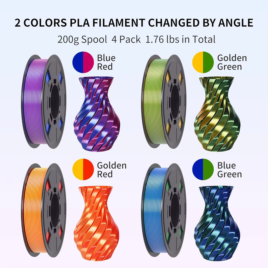 DINGSUN 3D 3D-Drucker Filament Set aus zweifarbigem Seiden-PLA, 1,75mm, Multicolor, 4 Spulen à 250g - Bild 2