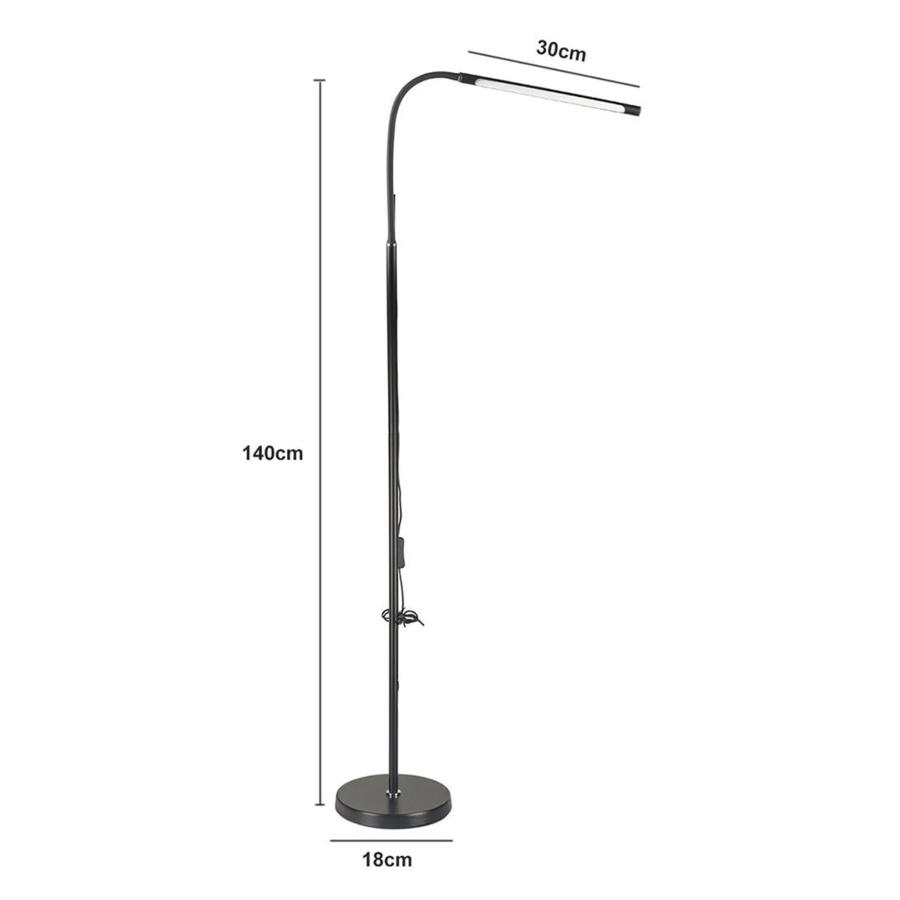 Moderne Stehleuchte in Schwarz mit 360 Grad drehbarem Schwenkarm aus Metall für Wohnzimmer, Schlafzimmer und Büro, Höhe: 140 cm, Breite: 30 cm, Tiefe: 18 cm - Bild 3