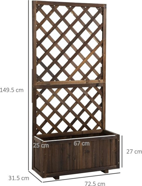 PXloue Blumenkasten aus Massivholz als Hochbeet mit Rankgitter in Braun, B/T/H: 72,5 x 31,5 x 149,5 cm - Bild 1