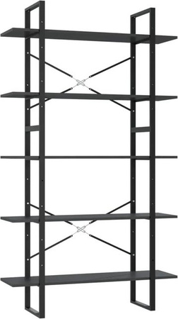 vidaXL Bücherregal im Industrial Design aus Metall und MDF, 5 Fächer, Grau/Schwarz, B/T/H: 100 x 30 x 175 cm
