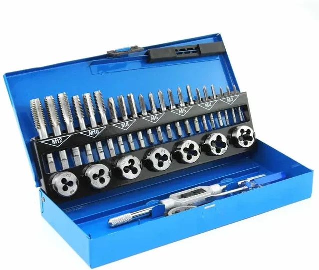 PINTUDY 32-teiliges Metrisches Gewindeschneider-Set in Silber für M3 bis M12 zur Reparatur von Muttern, Bolzen und Schrauben - Bild 1