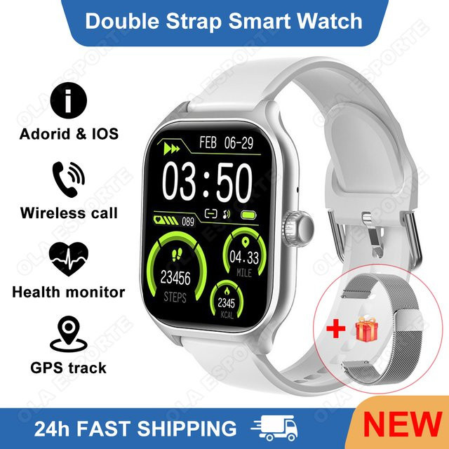 Ola Esporte Smartwatch mit 1,75 Zoll AMOLED-Bildschirm in Gold-Weiß mit Bluetooth-Anruf, Sprachassistent, Herzfrequenz- und Schlafüberwachung - Bild 1