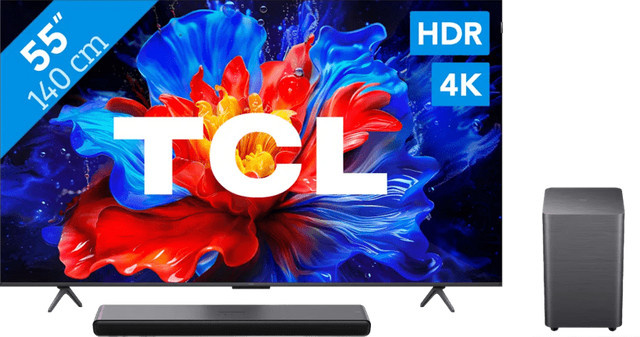 TCL 55 Zoll QLED 4K UHD Smart TV P81K (2025) mit TCL S45H 2.0 Soundbar in Schwarz - Bild 1