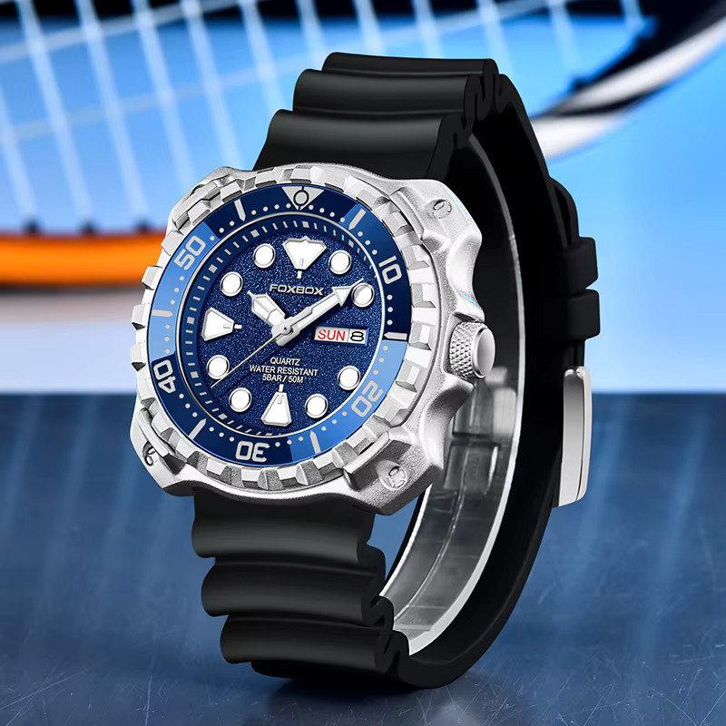 LIGE Armbanduhr Quarz, Edelstahl, Silikon, Blau, Herren - Bild 4