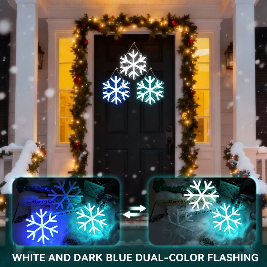 Wanxing 3er Set LED Schneeflocke Neon Zeichen mit USB-Anschluss zur Wanddekoration für Weihnachten und Party - Bild 3