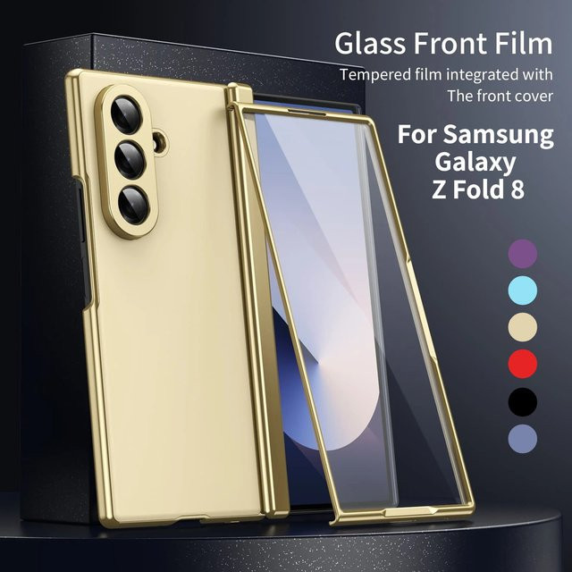 Schutzhülle aus AG-Aluminiumlegierung für Samsung Galaxy Z Fold 8 7 6 5 4 3 mit Scharnierschutz und Glasbildschirmschutz in Schwarz und Gold - Bild 1