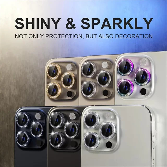 2-3 Stück Glitter Diamant Kamera Schutz Metall Kappen für iPhone 16 15 14 13 12 11 Pro Max Plus Mini in Gold - Bild 1