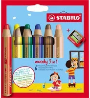 STABILO woody 3 in 1 Buntstifte Set mit Spitzer, 6 Stück, Mehrfarbig - Bild 1
