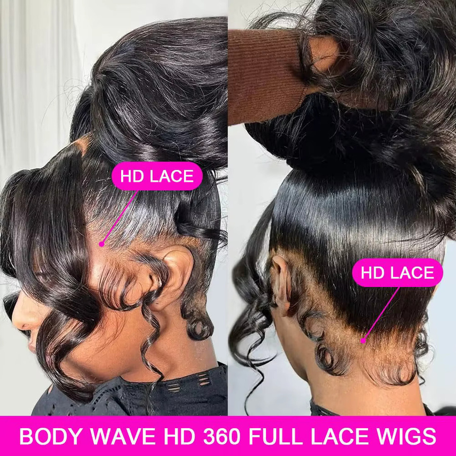 donxue Echthaar-Perücke, gewellt, 360 Full HD Lace Front, Schwarz, Damen - Bild 2