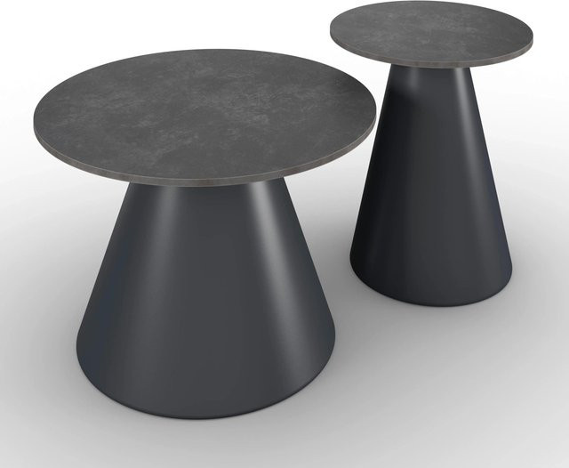 Bessagi Home Couchtisch Mila 2er Set in Dunkelgrau und Schwarz aus Stein und Metall - Bild 1