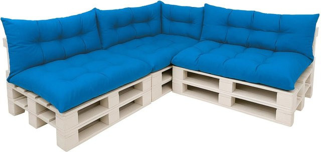 Setgarden Style 7er-Set Palettensofa Kissen Outdoor Blau mit abnehmbaren und waschbaren Bezügen, Sitzkissen Breite: 120 cm, Tiefe: 60 cm und Rückenkissen Breite: 120 cm, Tiefe: 40 cm - Bild 1