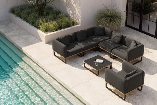 PLOSS Solera Light Plus Gartenlounge in U-Form mit Einsitzer-Sofa und Beistelltisch, Anthrazit/Schwarz, Aluminium, Polyester und Glas, Beistelltisch B: 80 cm, B: 80 cm, H: 80 cm - Bild 1