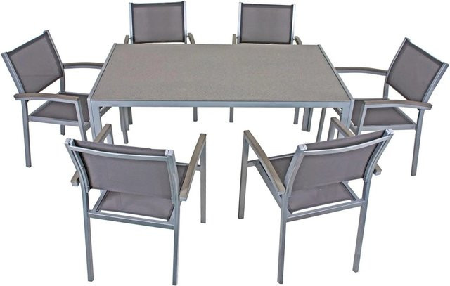 DELUKE Gartenmöbel Set Grace 7-teilig in Grau mit Aluminiumgestell und Glastisch - Bild 1