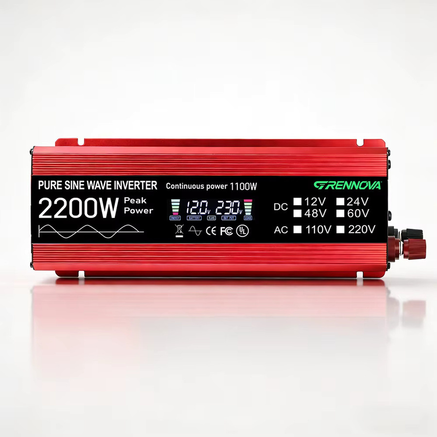 GRENNOVA Reiner Sinus-Wechselrichter 2200W DC 12V 24V 48V zu AC 110V 220V mit 1100W Nennleistung in Rot für Haus, Wohnmobil, LKW und Solarsystem - Bild 7